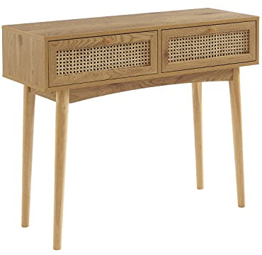 BAÏTA INES Konsole, Eichenoptik und Rattangeflecht, Buchenholz, 100cm