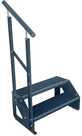 Kaminbau Mierzwa Premium Treppe Freistehend 2 Stufen komplett Anthrazit Geländer Links (Breite 800 mm) (Höhe 38cm)