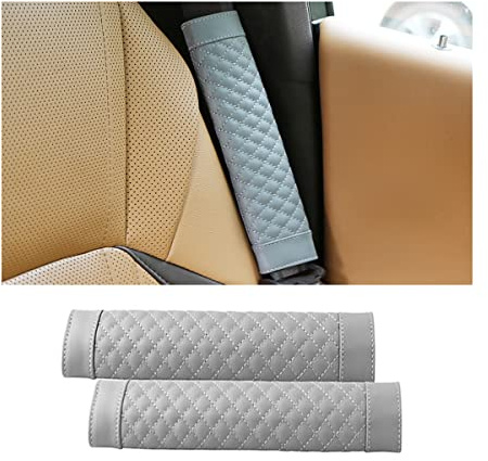 CGEAMDY 2 Pieces Voiture Protege Ceinture de Securit Coussin, Coussin Ceinture de Securite Auto Confort Pads, Cuir PU Epaulieres De Ceinture De Securite, pour Proteger Cou/Epaules (Gris)