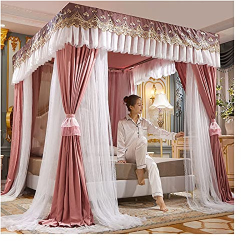 Moskitonetz, doppelschichtig, Prinzessinnen-Überdachung für Mädchenbett, Himmelbett-Überdachung, kann Staub blockieren, Mädchen-Schlafzimmer-Überdachung für Kingsize-Bett mit Halterung (Grö