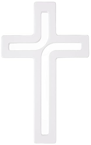 Drewniane Krzyże Hängendes Kreuz aus Buchenholz Modern Wandkreuz Kruzifix Glatte Oberfläche Hängend Holzkreuz (Weiß, 30x18x1,8cm)