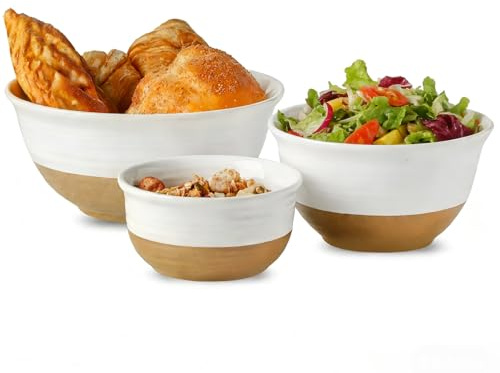 HASENSE Ceramic Mixing Bowls, Large Serving Salad Pasta Bowls Set, 2.1/1.0/0.5 Qt for Entertaining, White Nesting Batter Bowls for Prepping Baking, Dishwasher Microwave Safe, Set of 3