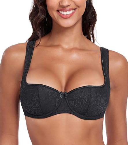 Lemorosy Dirndl BH mit Bügel Push Up Große Größen Balconette (Schwarz,90F)
