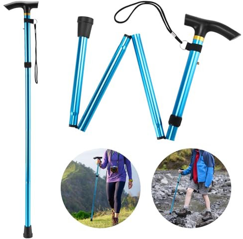 Thlevel Bastone da Passeggio Pieghevole in Alluminio Regolabile 83-93 cm per Anziani-Antiscivolo Leggero Portatore e Durevole per Escursionismo Camminata Viaggio Adulto Blu