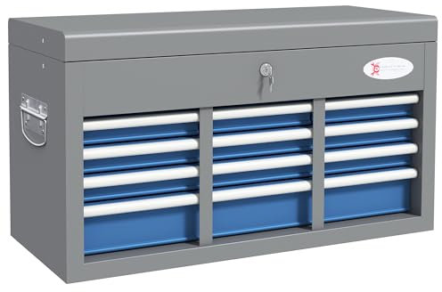 DURHAND Cassetta Attrezzi con 6 Cassetti, un Bauletto e 2 Chiavi, Cassetta Portautensili in Acciaio con Maniglie Laterali, 60x26x34 cm. Blu