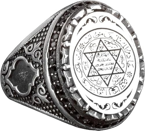 KAMBO Bague du roi Salomon, Archange, Salomon, Sceau de Salomon, Kabbale, Occulte, Lemegeton, Argent, Sans pierre précieuse, Argent, Aucune pierre précieuse