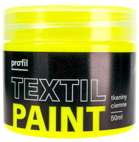 Profil TEXTIL PAINT - Vernice per Tessuti Scuri – Per Jeans, Lino, Velluto a Coste e Altri – Ottima per Tela, Legno, Pareti, Decoupage – 15 Colori – 50 ml – Giallo Fluo
