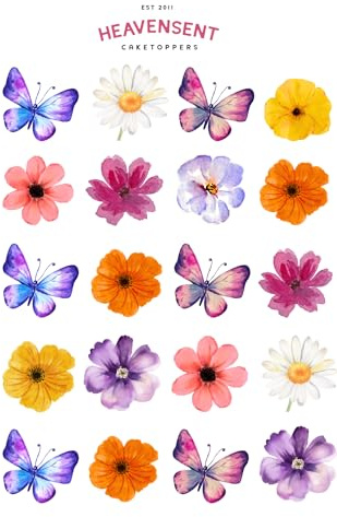 Cake Topper Edible Pre-cut 40 Butterflies Roses & Flowers Premium Thick Sweet Wafer Card Standing Cupcake Toppers Birthday Party Cake Decorations