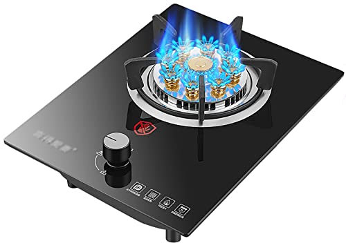 Placa de gas Estufa de gas incorporada de 33 cm, cocina de mesa, estufa de acero inoxidable o panel de vidrio negro para GLP/NG (fácil de limpiar), soporte para sartén de hierro fundido [Clase e