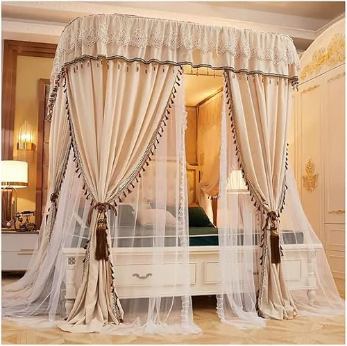 Europäisches Betthimmel-Moskitonetz für Einzel- und Doppelbetten, Schlafzimmer, dekorative Bettvorhänge mit U-Halterung (Farbe: Lila, Größe: 200 x 220 x 210 cm) (Farbe: Beige, Größe: 150 x 2