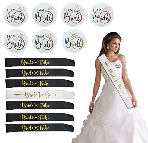 TICKLELY JGA Accessoires Frauen Schärpe Set, 14PCS Team Bride, JGA Buttons, Buttons Anstecker Junggesellinnenabschied Accessoires und Hochzeitsfeier Party Polterabend