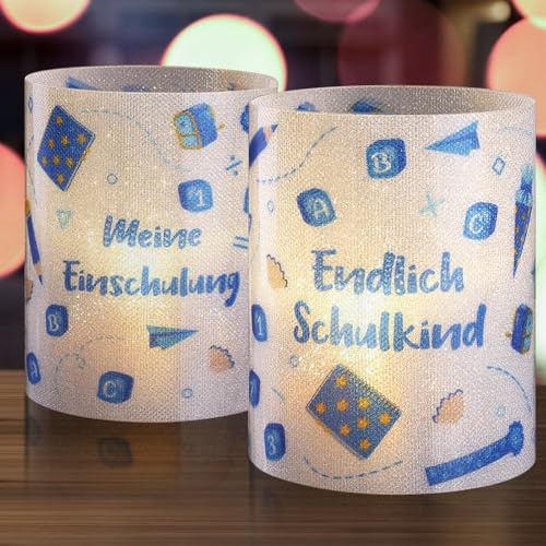 Kesote Einschulung Deko 8 Windlicht Deko Mädchen Schulanfang Junge Endlich Schulkind Meine Einschulung Tischdeko Blau Windlichter für Teelichter Kerzen