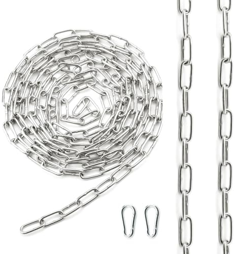 Ziamzra rostfri stålkedja, metervara, stålkedja, 5 m, 2 mm, rostfritt stål, kedjor, länkkedja, förlängningskedja, metall, rund stålkedja, kedja med karbinhake för hundkedja, gungor, kedjor,