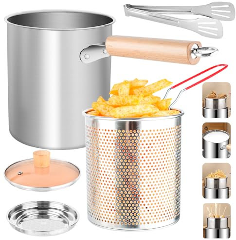 YCCOKJJ Casseruola per pasta da 3 l, per spaghetti con coperchio a colino, cestino per friggere e pinze per barbecue, in acciaio inox 304, manico anti-scottatura rimovibile, pentola multifunzione per