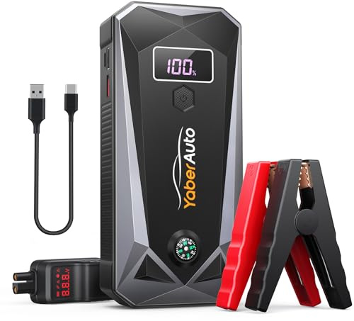 YaberAuto Arrancador de Baterias de Coche 26800mAh 5000A Arrancador de Baterias de Coche (para Todo Gasolina o 10.0L Diesel),con Dos Salidas USB,Linterna LED