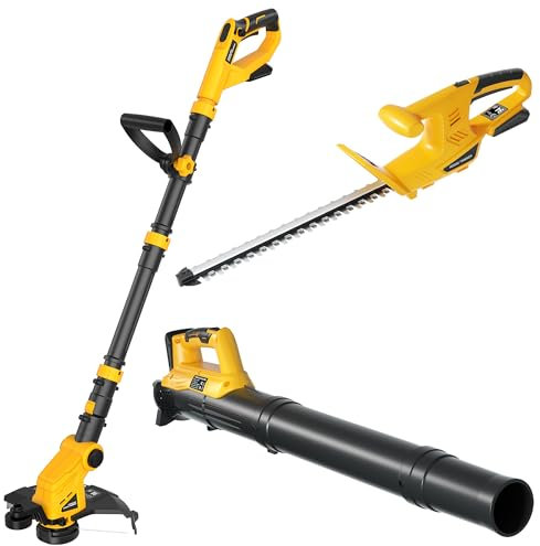 Trådlös häcktrimmer+strängtrimmare + lövblåskombo kompatibel med Dewalt 20 v max batteri (endast verktyg), trådlös ogräs wacker och buske-/busktrimmer och elektriska lövblåsare för gräsmatta, trädgård