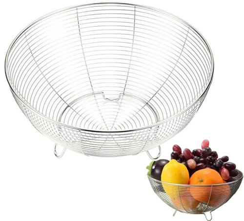 Portafrutta Da Appoggio, Scodella Per Insalata, Cesto Per Frutta E Verdura In Acciaio Inossidabile, Grande Supporto Per Cesto Di Frutta In Filo Metallico Per Il Lavaggio Della Frutta Drenata (24cm)