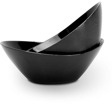 LaGlint 66 OZ Large Salad Bowl Set of 2, 1.95L Opal Glass 10 inch Lightweight Serving Dishes for Salad, Fruit, Kitchen Microwave & Dishwasher Safe, Oval Shape Black
