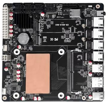SJRC Carte mère NAS N100 à faible puissance avec 6 baies SATA3.0, mini carte mère ITX avec 4 ports i226 V 2,5 GbE LAN, carte routeur souple DDR5 avec double M.2 NVMe, 16 Go de RAM 128 Go SSD