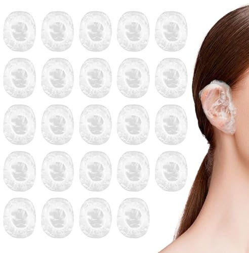 100 Pezzi Paraorecchie Doccia Impermeabili, Copri Orecchie Trasparenti Monouso, Cuffie Orecchio con fascia elastica per Doccia, Bagno, Spa,Tinta per Capelli, Hotel