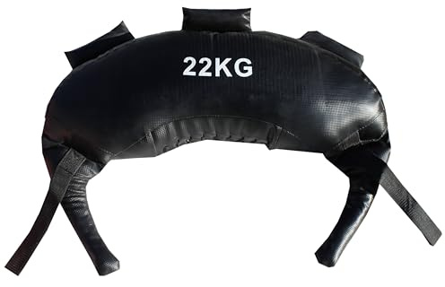 lisaro Power Bag | Sandbag – 5kg, 8kg, 12kg, 17kg und 22kg – 5 Griffe, aus Kunstleder, Schwarz – Sandsack für Krafttraining, Fitness und Functional Training