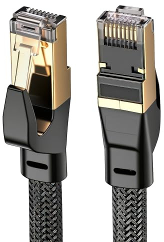 ULTRICS Cat 8 LAN Kabel 5M, 40Gbps Netzwerkkabel Ethernet Kabel 2000Mhz Hochgeschwindigkeit Gigabit Rj45 S/FTP Geschirmtes Flach Internet Kabel, Nylon Geflochten LAN-Kabel, für Router Modem Laptop