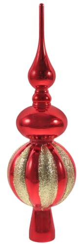 Garneck Kunststoff Christbaumspitze rot 23cm – glitzernde Kunststoff Christbaumspitze – dekorative Tannenbaumspitze als Kugel oder Stern für Festliche Weihnachtsdekoration und stilvollen Baumschmuck