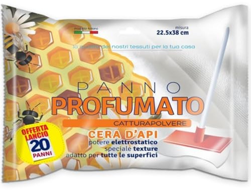 Sicignano | Staubfang-Tücher 22,5 x 38 cm – 6 Packungen mit je 20 Stück, elektrostatische Leistung, geeignet für alle Oberflächen, effektive und duftende Reinigung (Bienenwachs)