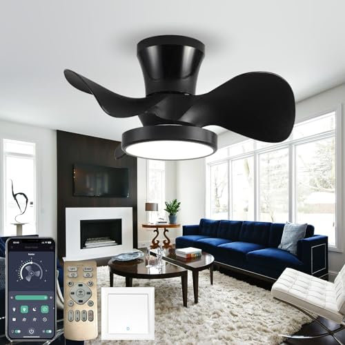 GODFSAHG Pequeños y Modernos Ventiladores de Techo con lámparas Temporizador Reversible Ventiladores de Techo con Luces 6 velocidades CC Luz silenciosa Regulable con Ventilador con Control