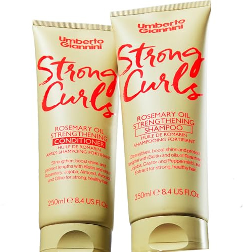 Umberto Giannini Strong Curls Rosemary Oil Strengthening Shampoo & Conditioner Duo 250ml x 2 - With Biotin - Sulphate Free + Vegan