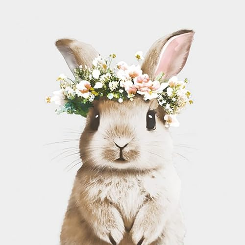 20 Servietten Ostern Kleiner Hase mit Blumenkranz als Tischdeko. Papierservietten mit Motiv. Auch für Decoupage und Serviettentechnik 33x33cm