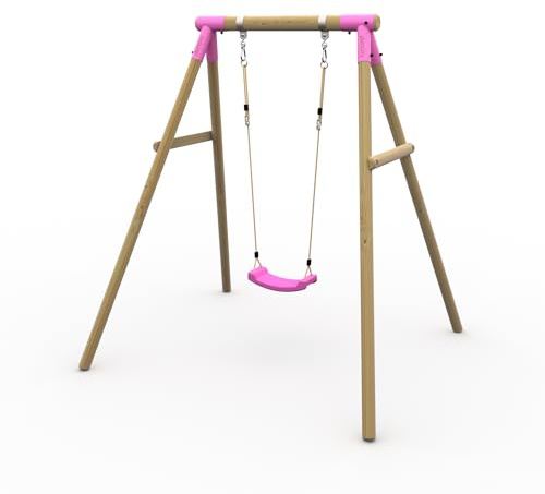 Plum Play Kids Outdoor Wooden Round Pole Swings with Ground Anchors Included - Suitable for up to 50kg per accessory - Up to 5 year Warranty (Single Pink Bush Baby)