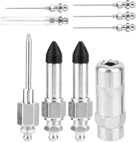 Tinoaly 9pcs Kit de Buses à Aiguille pour Pistolet Graisse, Outil de Montage Buse Aiguille d'Injecteur Pistolet Graisse Détachable pour Injection dans Les Espaces Étroits et Les Trous Profonds