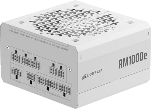 Corsair RM1000e (2025) Vollmodulares Low-Noise ATX-Netzteil mit 12V-2x6-Kabel - ATX 3.1 & PCIe 5.1 konform, Cybenetics Gold Effizienz, 105°C bewertete Kondensatoren, moderner Standby-Modus, Weiß