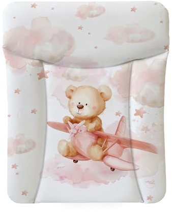 Ceba Baby® weiche Wickelauflage 50x70 cm - Doppelseitige Baby Wickelunterlage - rosa Wickeltischauflage für Junge und Mädchen - Wasserdicht, abwaschbar - OEKO-TEX - Made in EU - Teddys Traumflug
