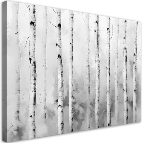 Feeby - Tableaux Decoratifs - Tableau Salon Grand Format - Forêt de bouleaux paysage nature - 120x80 1partie - Tableau Decoration Murale - Toile Imprimée - Impression sur Toile Peinture