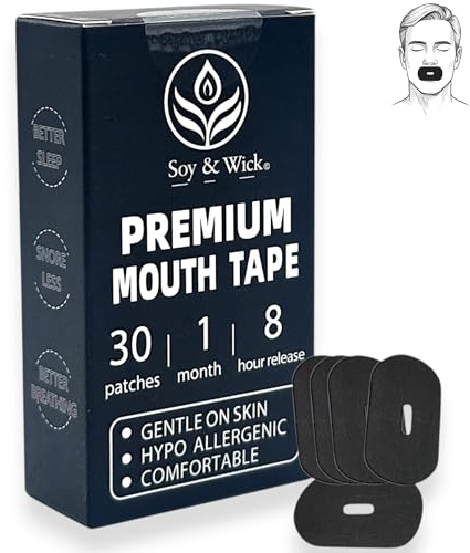 Soy & Wick Mouth Tape for Sleeping – Hypoallergenic Anti-Snore Tape with Breathing Hole – Prevents Mouth Breathing – Sleep Tape for Men & Women – Mouth Seal for Snoring Relief