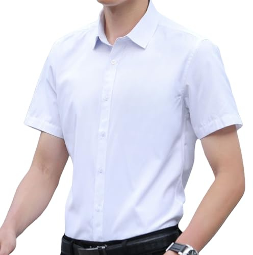 JiaYouLC Men's Short Sleeve Shirts for Men Classic Stretch Casual Shirts with Standard Collar (UK, Alpha, L, Regular, Regular, White)