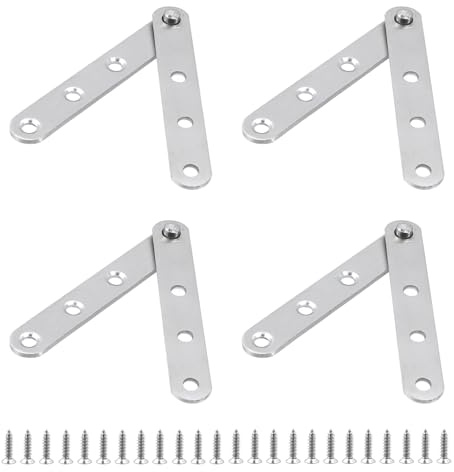 Pastlla 4 Pcs Stainless Steel Thickened 1-shaped 360 Degree Rotating Concealed Hinges, Door Pivot Hinges, Drawer Window Door Fittings for Cabinets, Furniture Doors (Large)