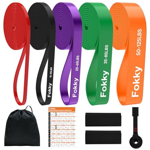 Fokky Elastici Fitness, 5 Livelli di Resistenza Elastico Fitness con Ancoraggio Porta e Cover Protettiva, Elastici Palestra per Allenamento, Stretching, Trazioni alla Sbarra