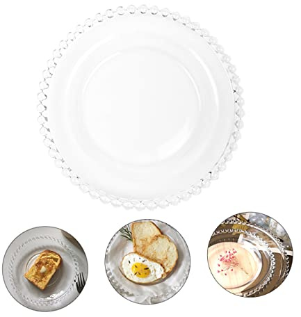 EXHUMKY Assiette à Salade En Verre Bord Perlé 25 Cm Transparente Plaque De Verre Pour Fruits Et Desserts Usage Quotidien La Cuisine Repas