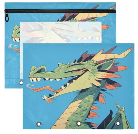 FRODOTGV Carpeta de dibujos animados de dragón azul cielo, carpetas de bolsillo portátiles para carpeta de 3 anillos, paquete de 2 suministros para el aula para profesores