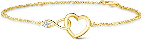 FANCIME Herz Infinity Schmuck Damen 925 Sterling Silber vergoldet Kette | Herz Unendlichkeit Anhänger Halskette Armband Valentinstag Weihnachten Geburtstag Geschenke für Frauen Mutter Ehefrau Sie