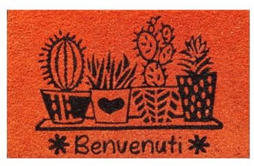 Baroni Home Felpudo para la entrada de la casa, de fibra de coco pintada a mano, alfombra de exterior con base antideslizante, felpudo resistente y fácil de limpiar, 60 x 38 cm, naranja