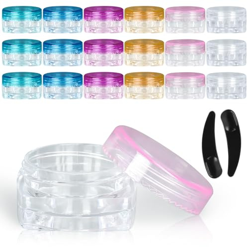 Yaunming 18 Stück Döschen 3ml, Cremedosen Zum Befüllen, Kleine Dosen mit Deckel Plastik, Reise Kosmetik Behälter, Enthält 2 Spezialspatel, für Lippenstift/Lotion/Probenaufbewahrung