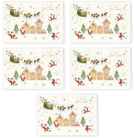 PremiumLine Adventskalenderkarte, 5 Stück inkl. Briefumschlag | Adventskalender Karten mit Türchen | umweltfreundlicher Naturkarton, 11,5 x 17cm | Skorpion Weihnachtskarten