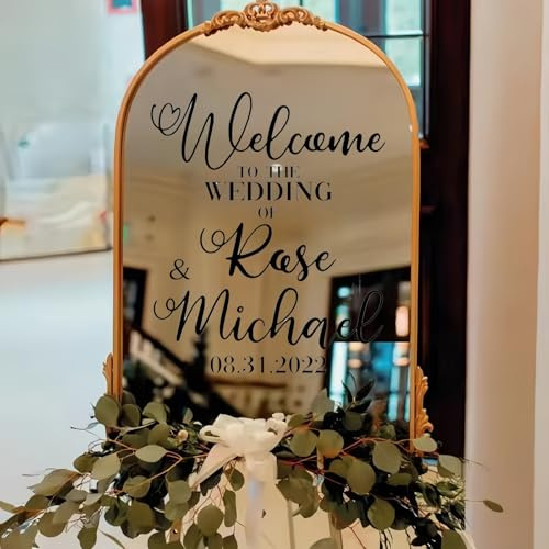 Autocollants Personnalisés « Bienvenue À Notre Mariage » Autocollants En Vinyle Pour Miroir Avec Nom Personnalisé, Décoration Pour Miroir/Mur/Entrée, Panneau De Bienvenue À Faire Soi-même(16*22 inch)