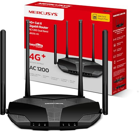 MERCUSYS MB235-4G Cat6 AC1200 Routers,4G Router with Sim Slot, Dual-Band TP-Link WiFi Router,EasyMesh,4G LTE Plug and Play,VPN Encryption,Detachable LTE Antennas,APP Control,WAN-LAN