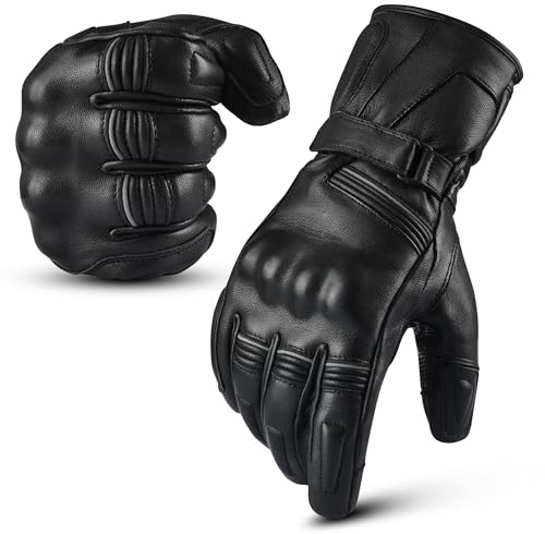 Hand Fellow Men’s Motorbike Gloves – Full Finger Motorcycle Riding Gloves for Street, Cruiser, Touring, and Off-Road | Knuckle Protection, Anti-Slip Grip, All-Season Comfort (Black, Large)