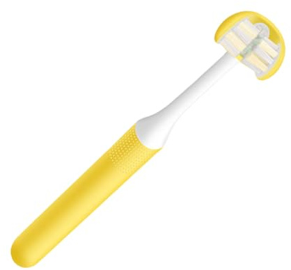 IMIKEYA Spazzolino da denti manuale per adulti 3D a 3 lati a forma di U setole morbide manico ergonomico materiale polipropilene PP colore giallo pulizia orale senza angoli morti